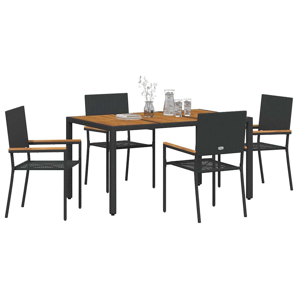 Garten Essgruppe 3 pcs Schwarz Poly-Rattan