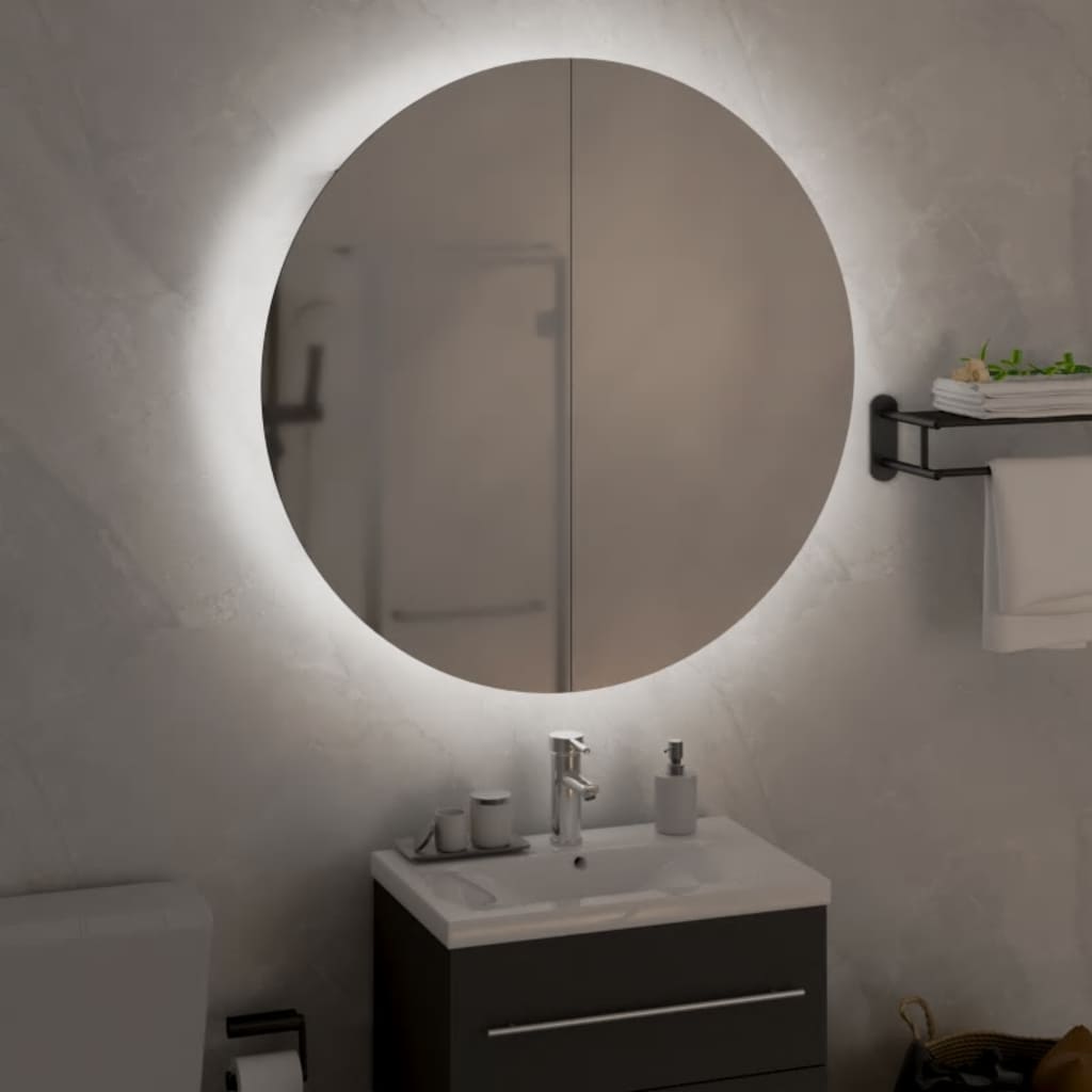 Badezimmerschrank mit Rundem Spiegel & LED Weiß 40x40x17,5 cm
