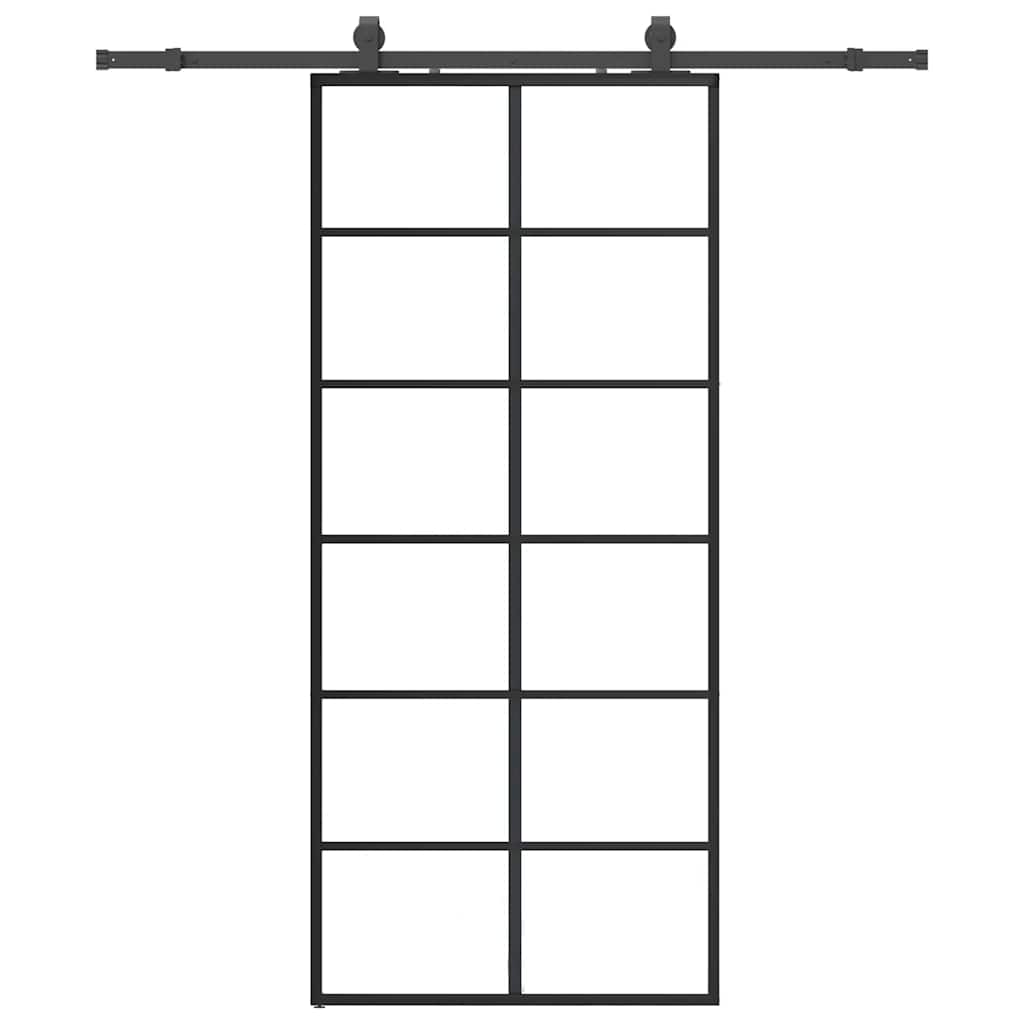 Schiebetür mit Beschlag Schwarz 76x205 cm ESG-Glas