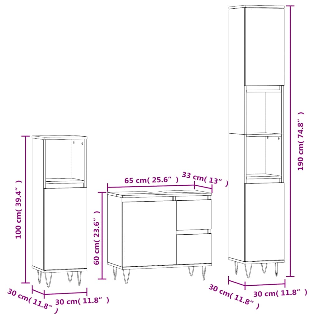 3-tlg. Badmöbel-Set Räuchereiche Holzwerkstoff