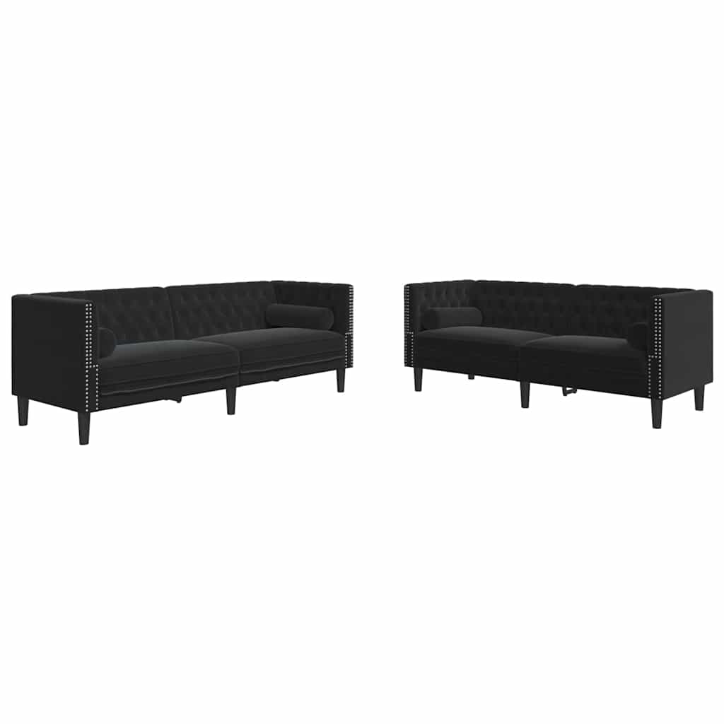 3-tlg. Chesterfield-Sofa-Set mit Nackenrollen Hellgrau Samt