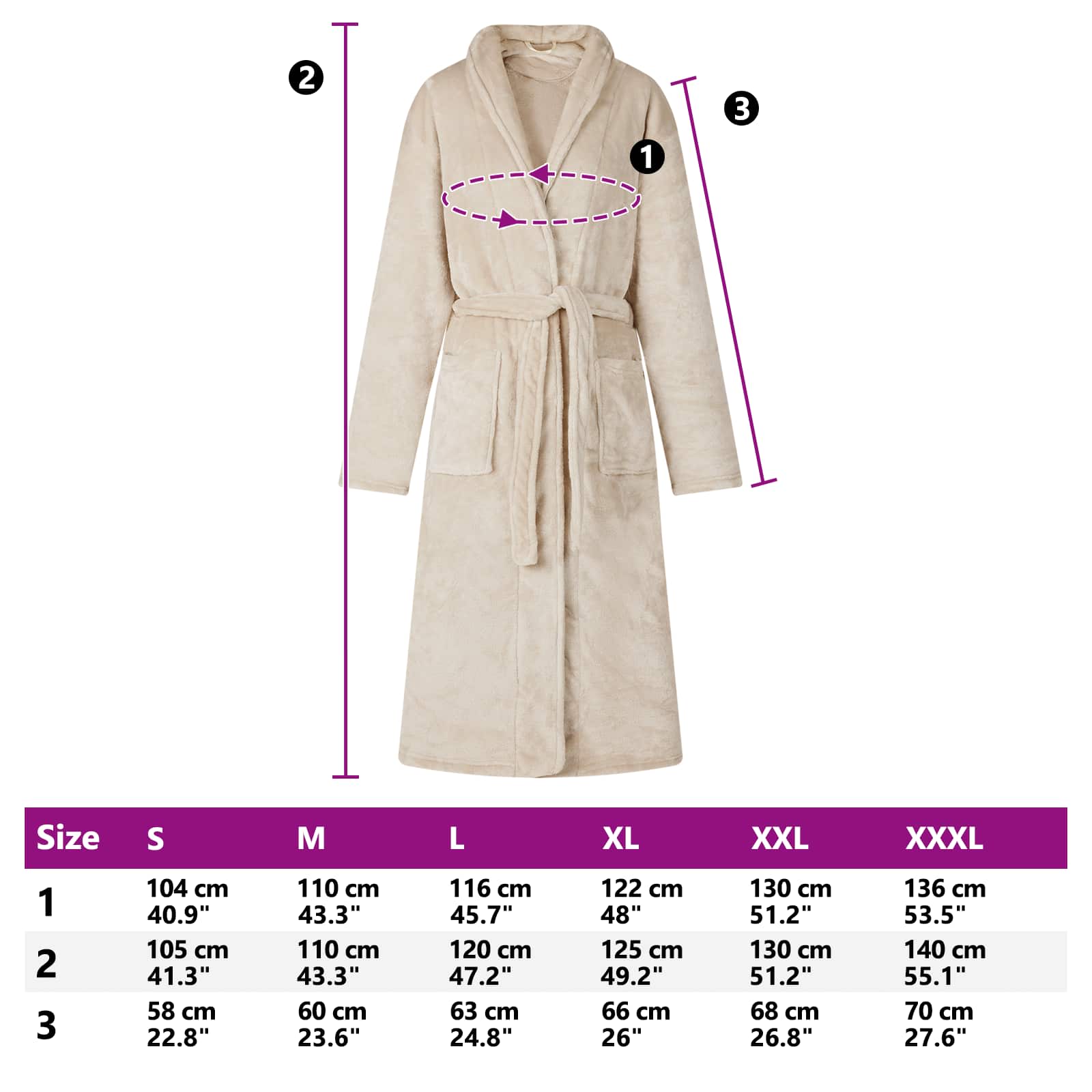 Bademantel ohne Kapuze Beige S Flanell