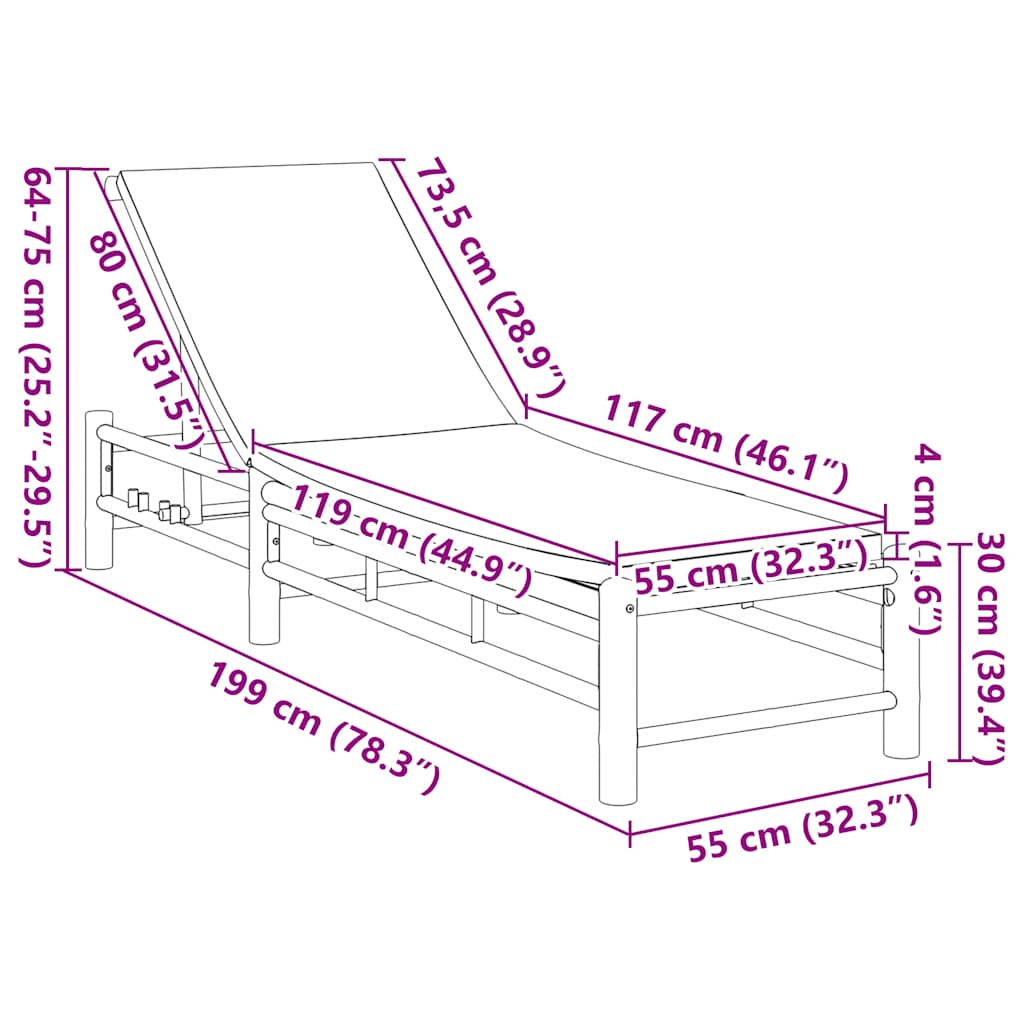 Sonnenliege 55x199x30 cm Bambus