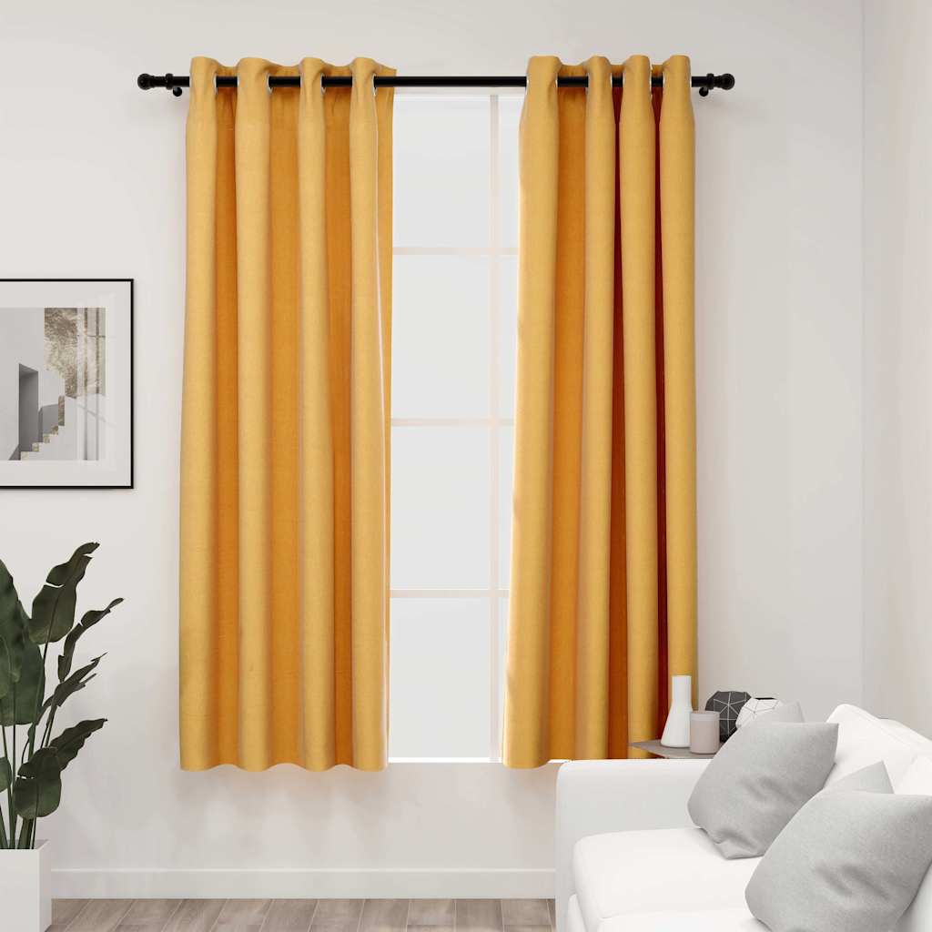 Verdunkelungsvorhänge Ösen Leinenoptik 2 Stk. Schwarz 140x175cm