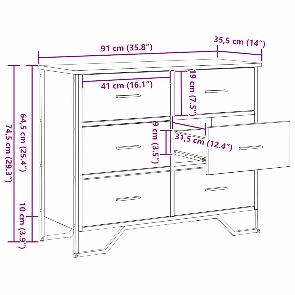 Kommode Schwarz 91x35,5x74,5 cm Holzwerkstoff