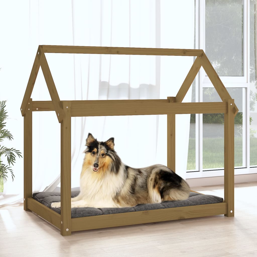 Hundebett Grau 61x50x70 cm Massivholz Kiefer
