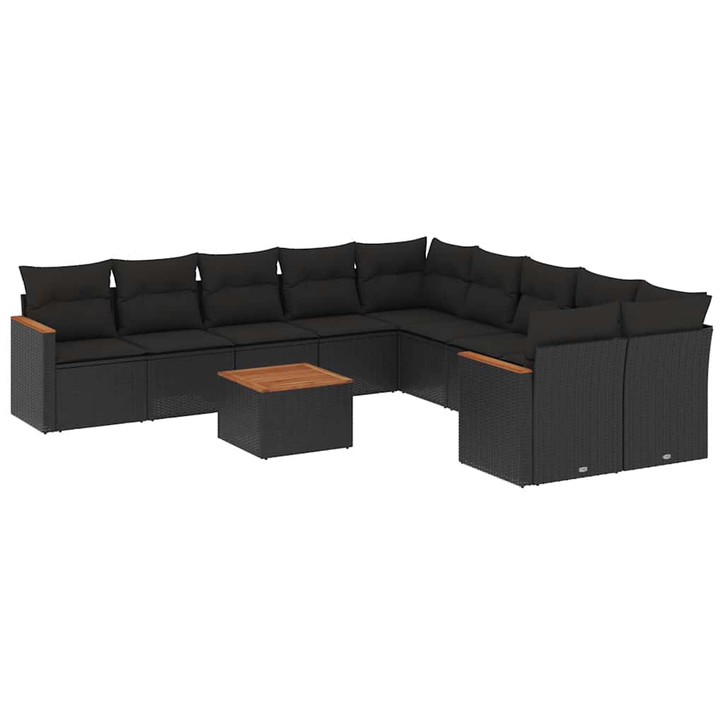 10-tlg. Garten-Sofagarnitur mit Kissen Schwarz Poly Rattan