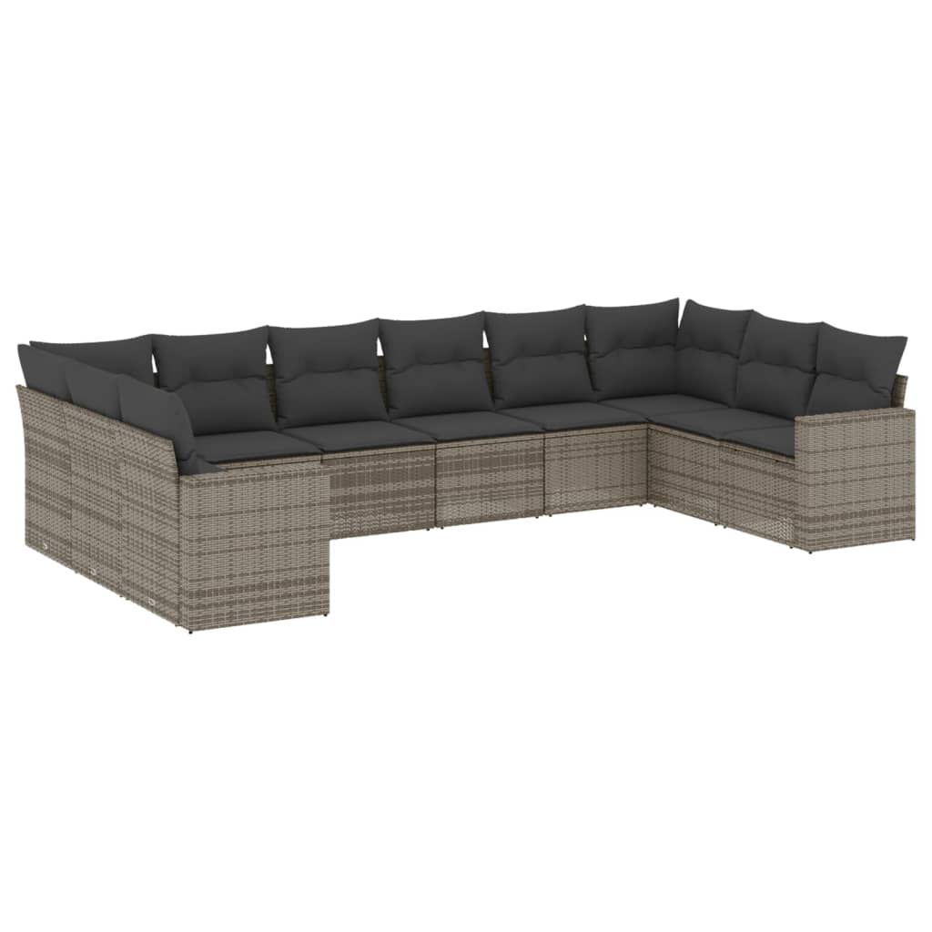10-tlg. Garten-Sofagarnitur mit Kissen Schwarz Poly Rattan