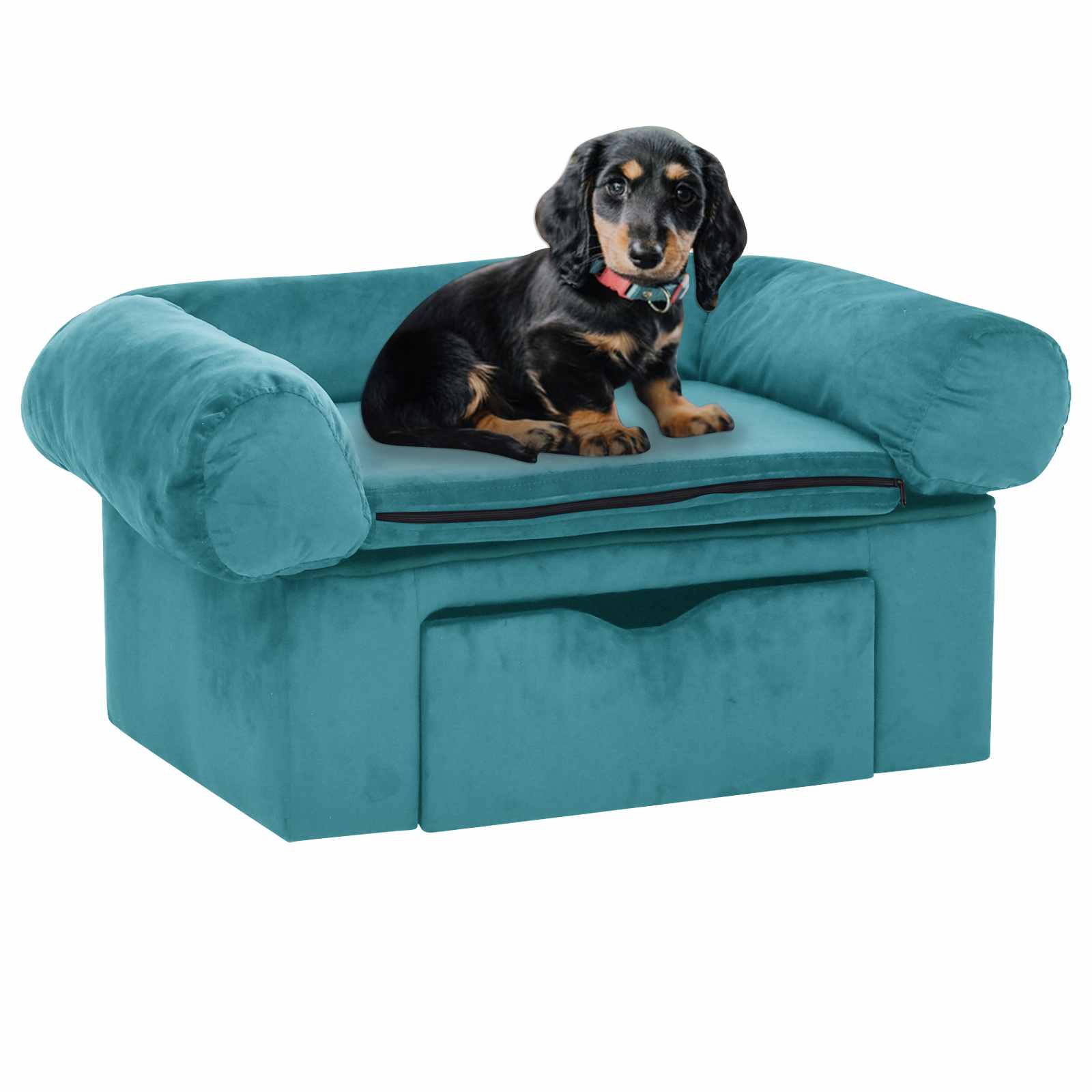 Hundesofa mit Schublade Dunkelgrau 75x50x38 cm Plüsch