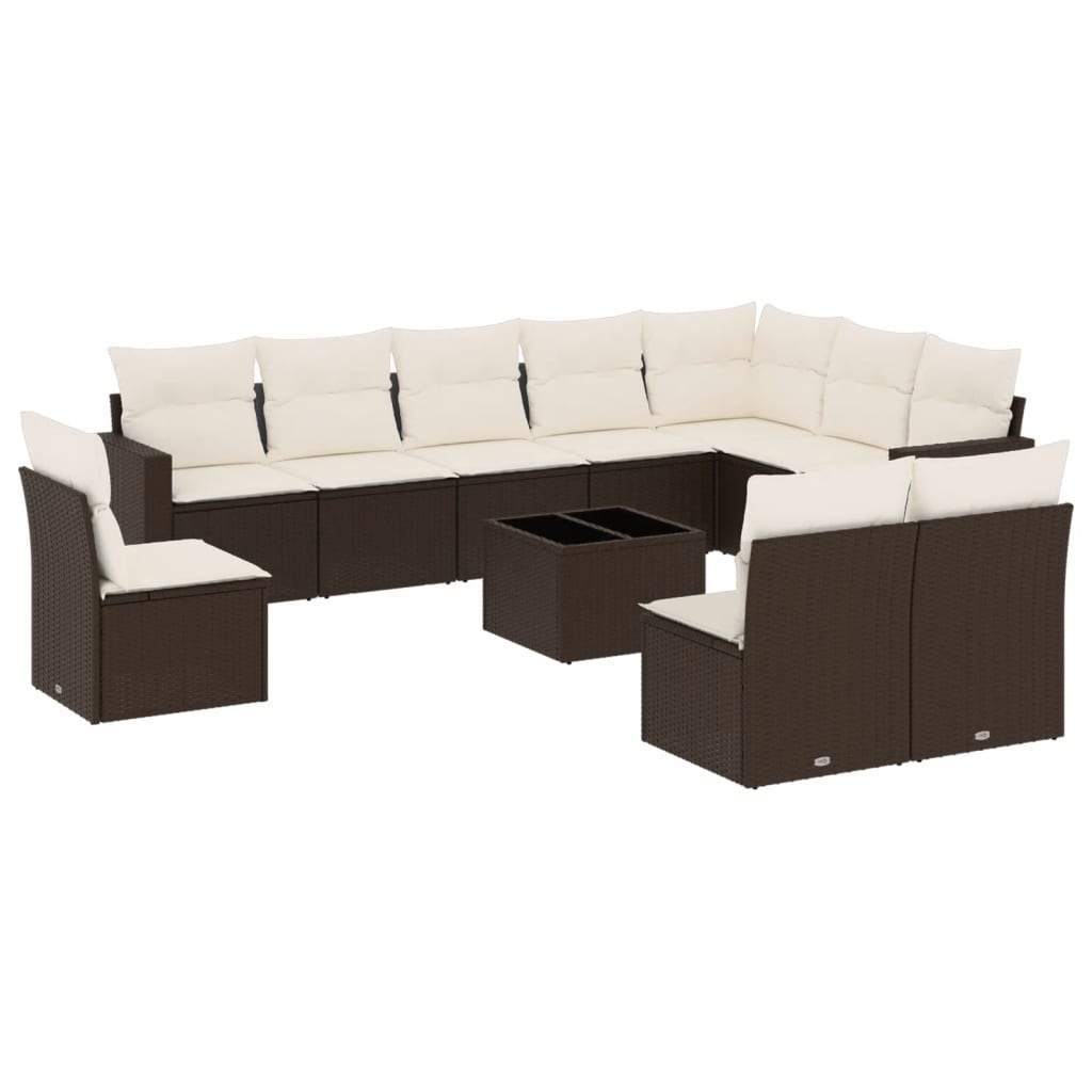 10-tlg. Garten-Sofagarnitur mit Kissen Schwarz Poly Rattan