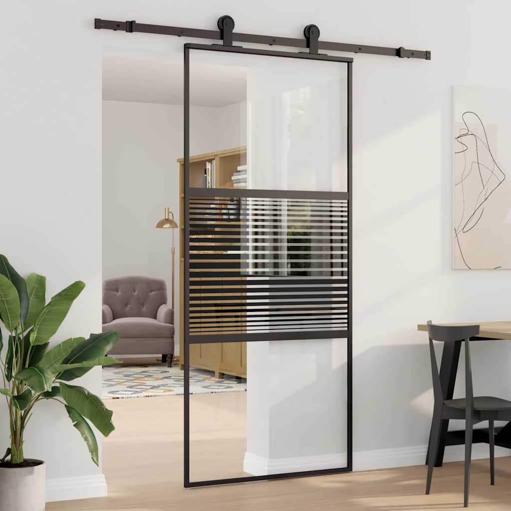 Schiebetür 3-teilig ESG-Glas und Aluminium 76x205 cm Schwarz