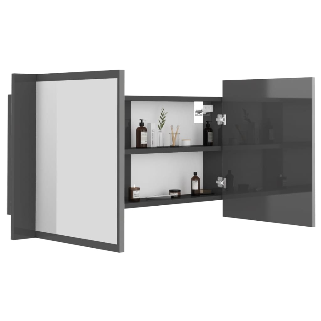 LED-Bad-Spiegelschrank Grau 90x12x45 cm Acryl