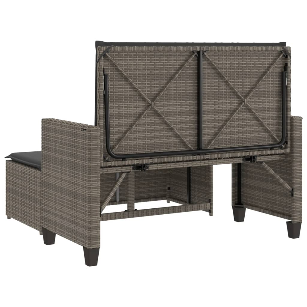 Gartenbank mit Kissen und Hocker Schwarz Poly Rattan