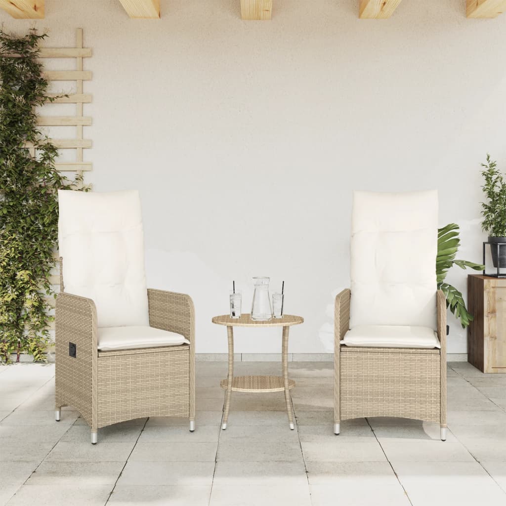 Gartensessel Verstellbar mit Kissen Schwarz Poly Rattan