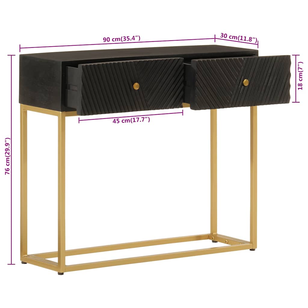 Nachttisch Schwarz 40x30x50 cm Massivholz Mango und Eisen