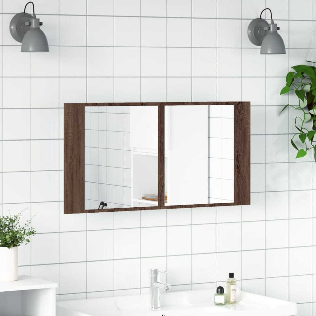 LED-Bad-Spiegelschrank Grau 90x12x45 cm Acryl