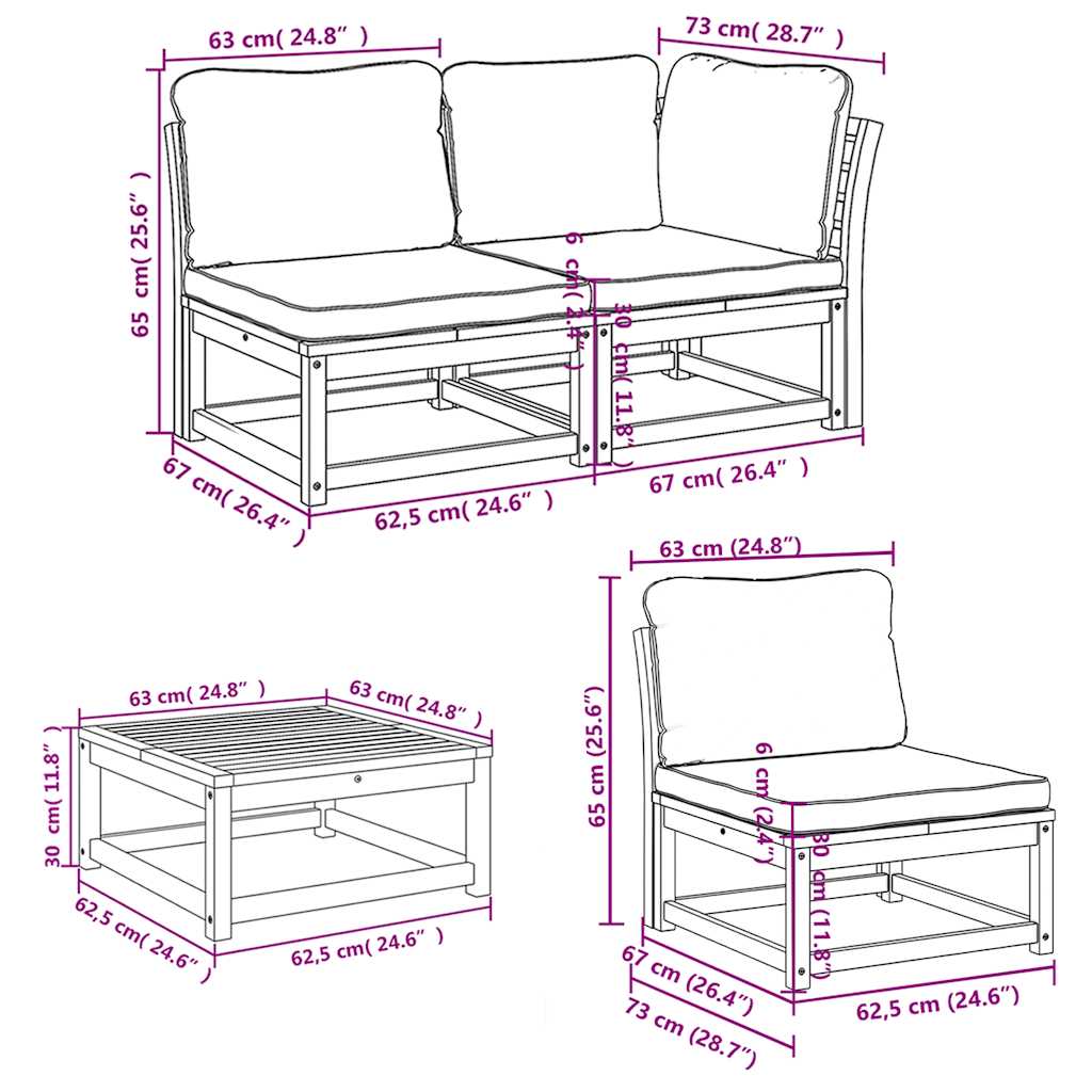 4-tlg. Garten-Lounge-Set mit Kissen Massivholz Akazie