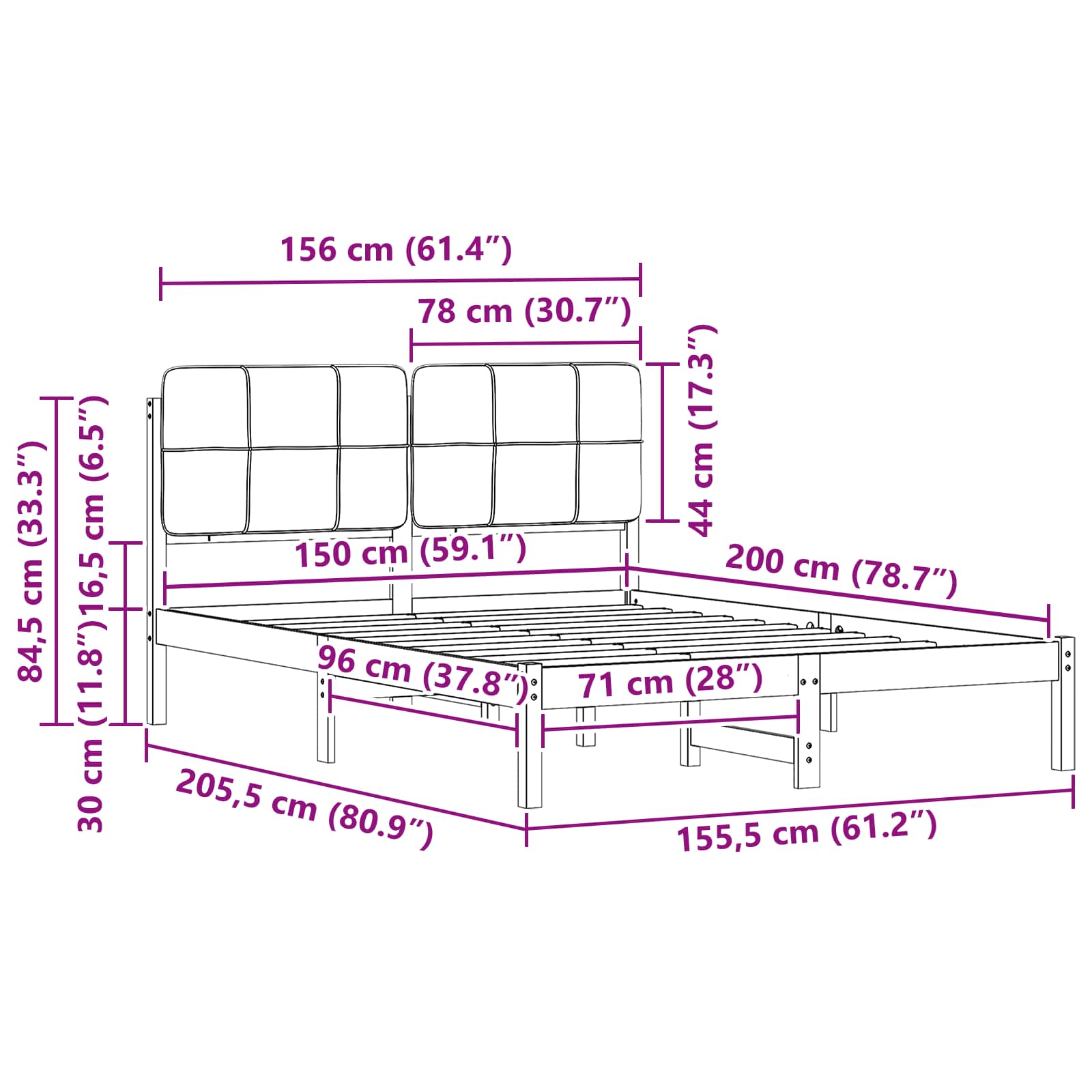 Bettgestell mit gepolstertem Kopfteil Hellgrau 200 x 200 cm