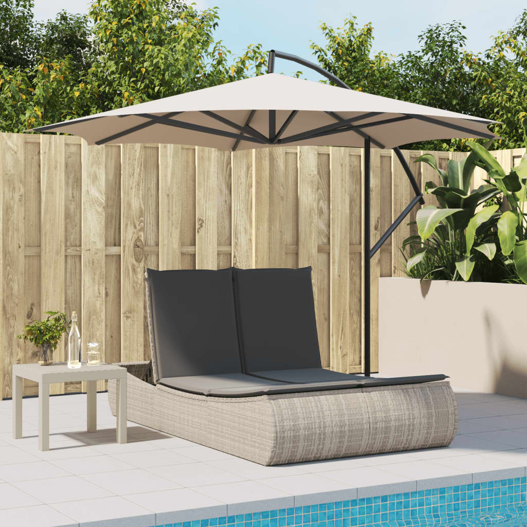 Doppel-Sonnenliege mit Kissen Schwarz Poly Rattan