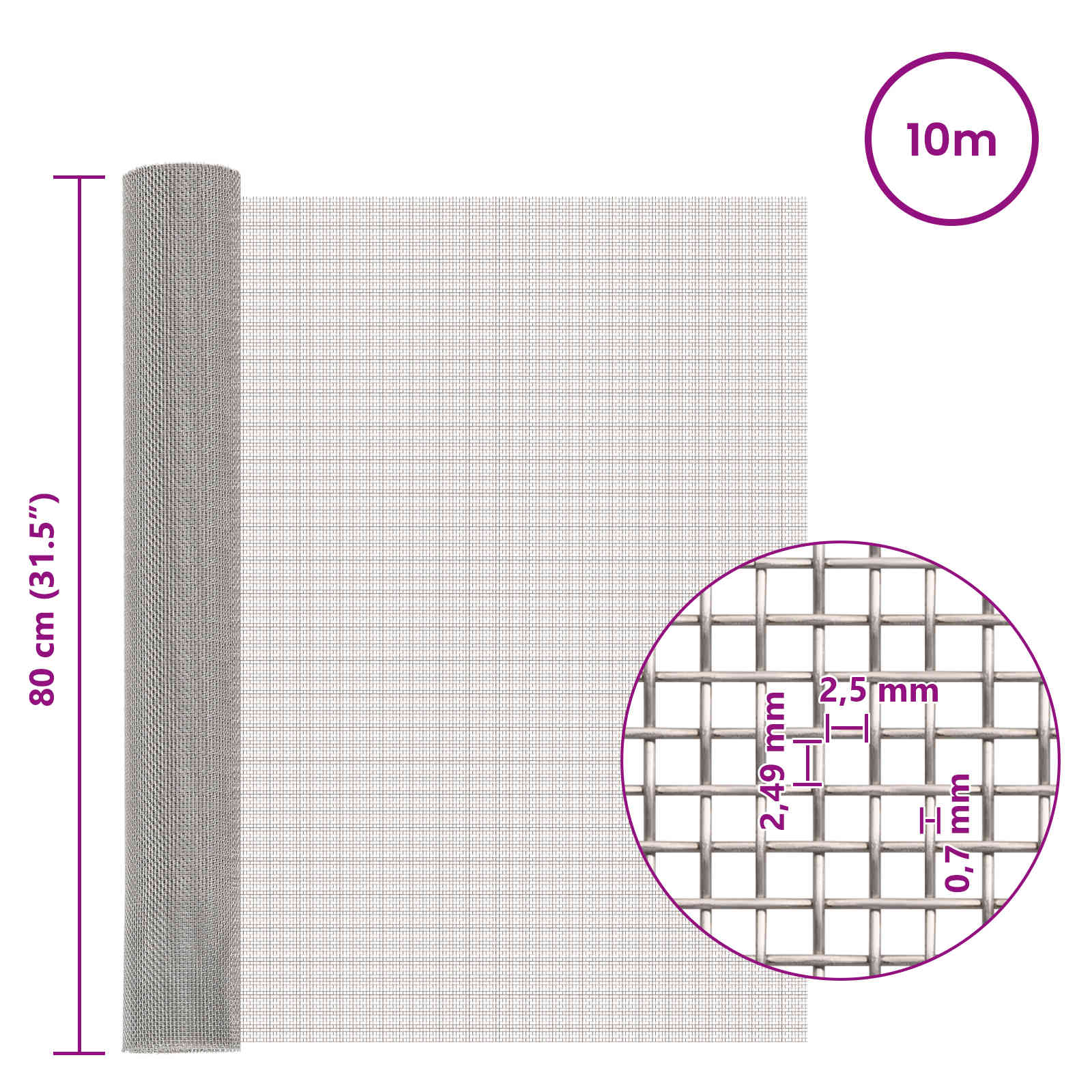 Mesh Bildschirm 20 x 500 cm 20 Mesh Edelstahl 201 Silber