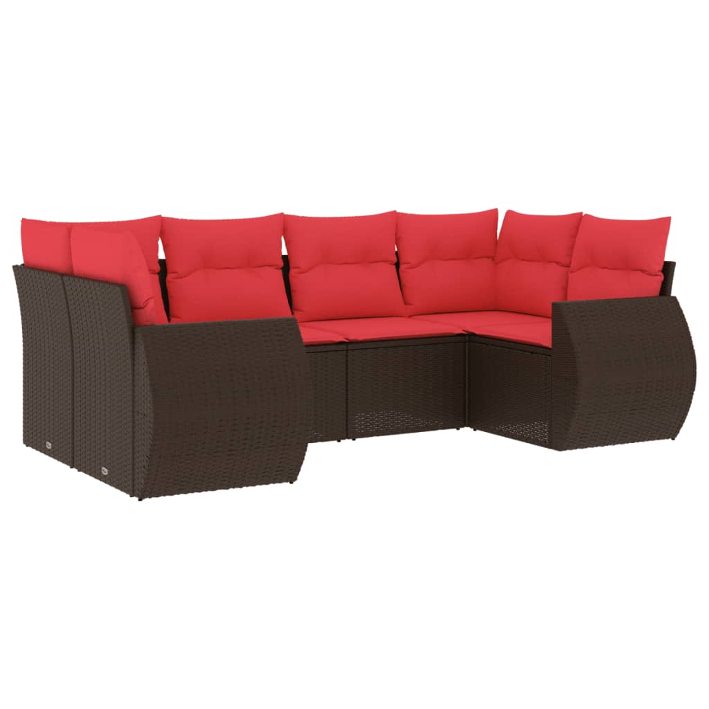 6-teiliges Gartensofa-Set mit Kissen, schwarzes Polyrattan