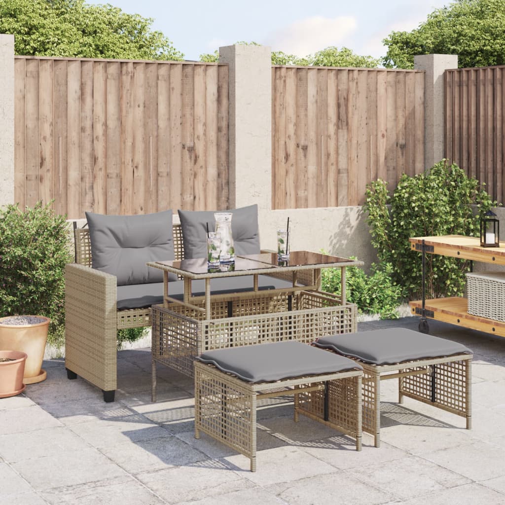 4-tlg. Garten-Sofagarnitur mit Kissen Schwarz Poly Rattan Glas