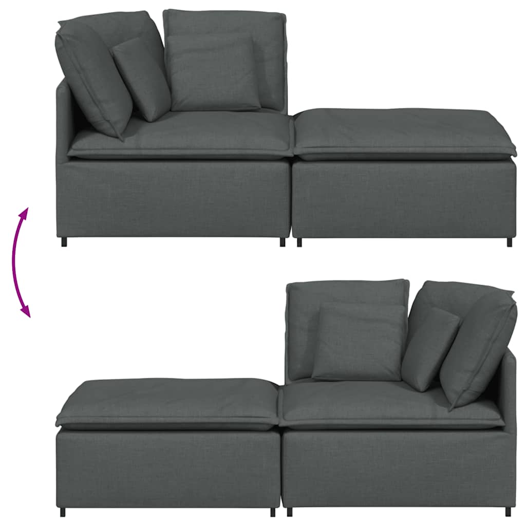 Modulares Sofa mit Fußhocker Kissen Stoff Hellgrau