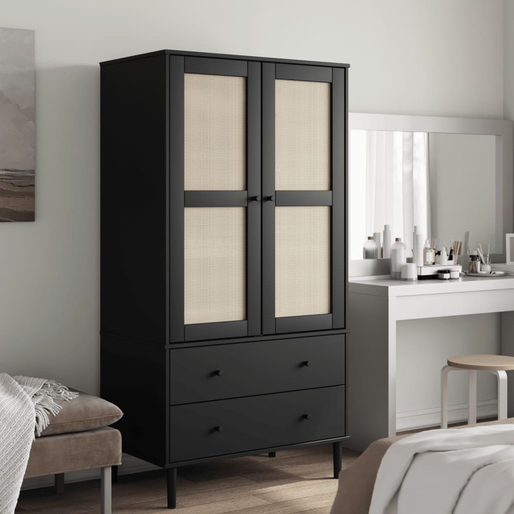 Kleiderschrank SENJA Rattan-Optik Braun 90x55x175cm Kiefernholz
