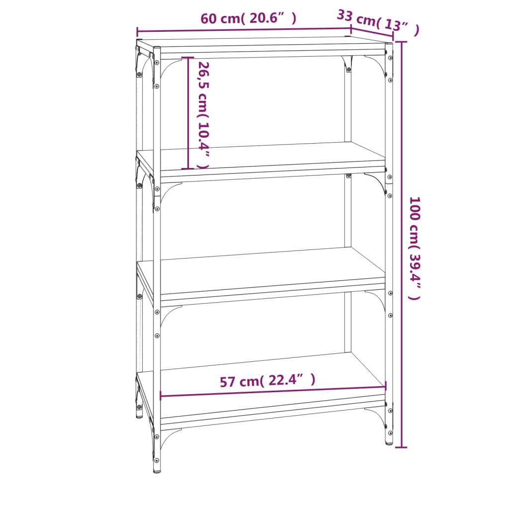 Bücherregal Schwarz 40x33x70,5 cm Holzwerkstoff und Stahl
