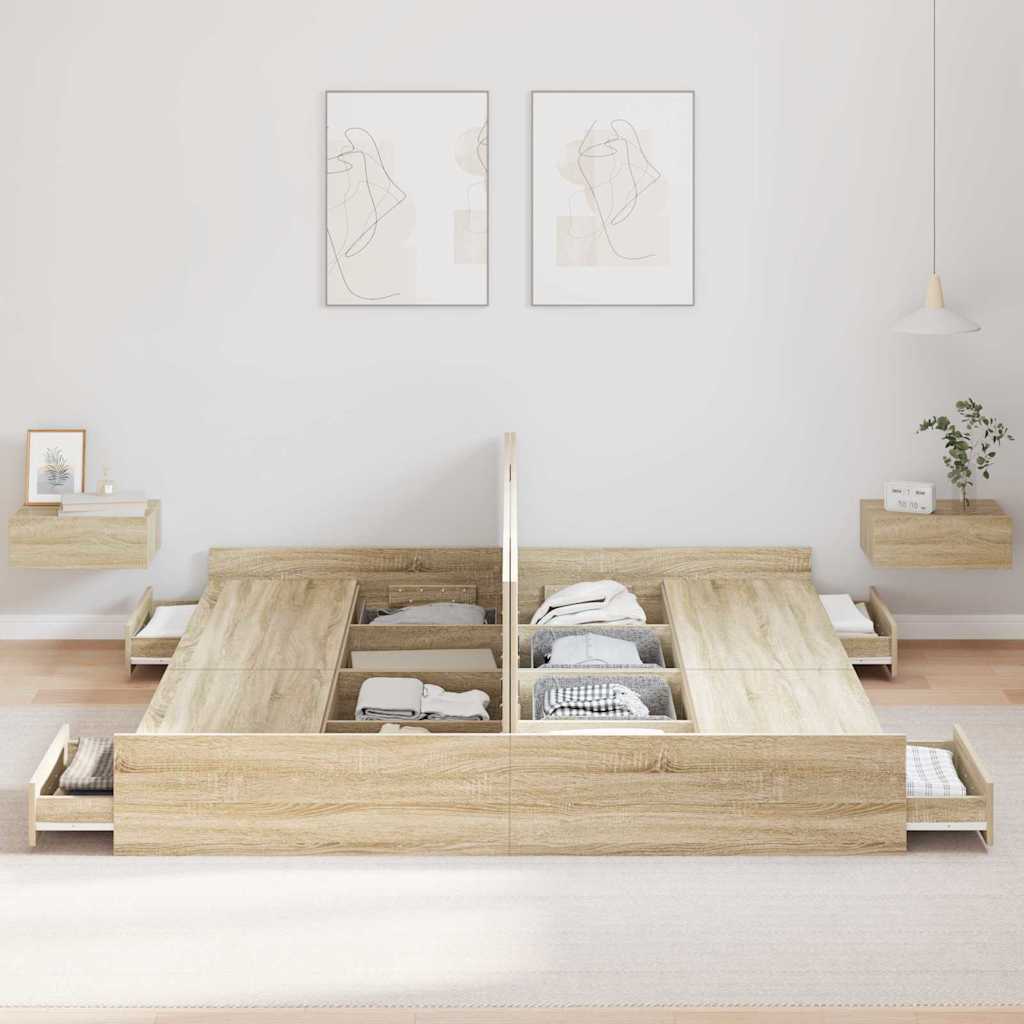 Aufbewahrungsbettgestell Weiß 200 x 200 cm Holzwerkstoff