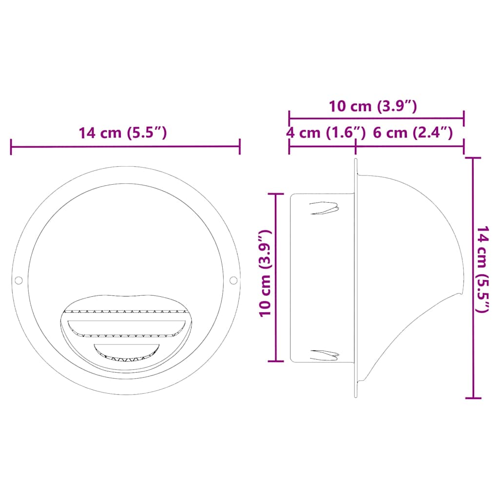 Lüftungsgitter 2 pcs Silber 80 mm Edelstahl