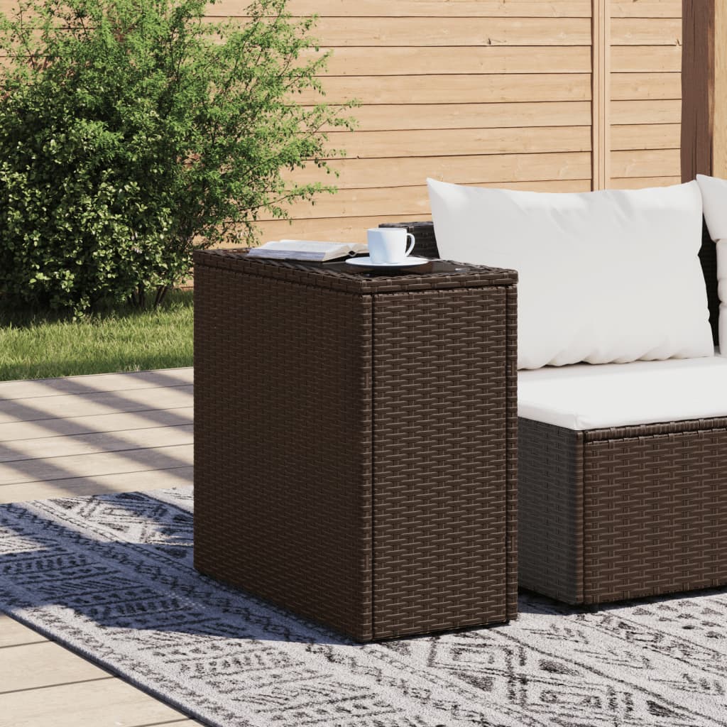 Garten-Beistelltisch mit Glasplatte Schwarz 58x27,5x55cm Rattan