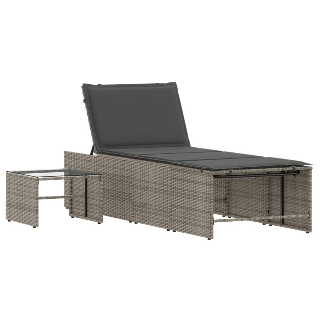 Modulare Sonnenliegen 2 Stk. mit Tisch Schwarz Poly Rattan