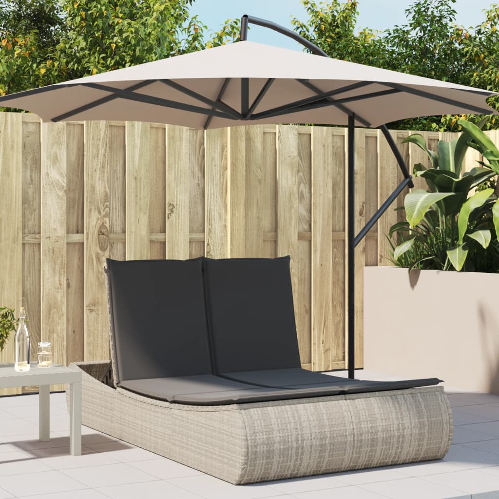 Doppel-Sonnenliege mit Kissen Schwarz Poly Rattan