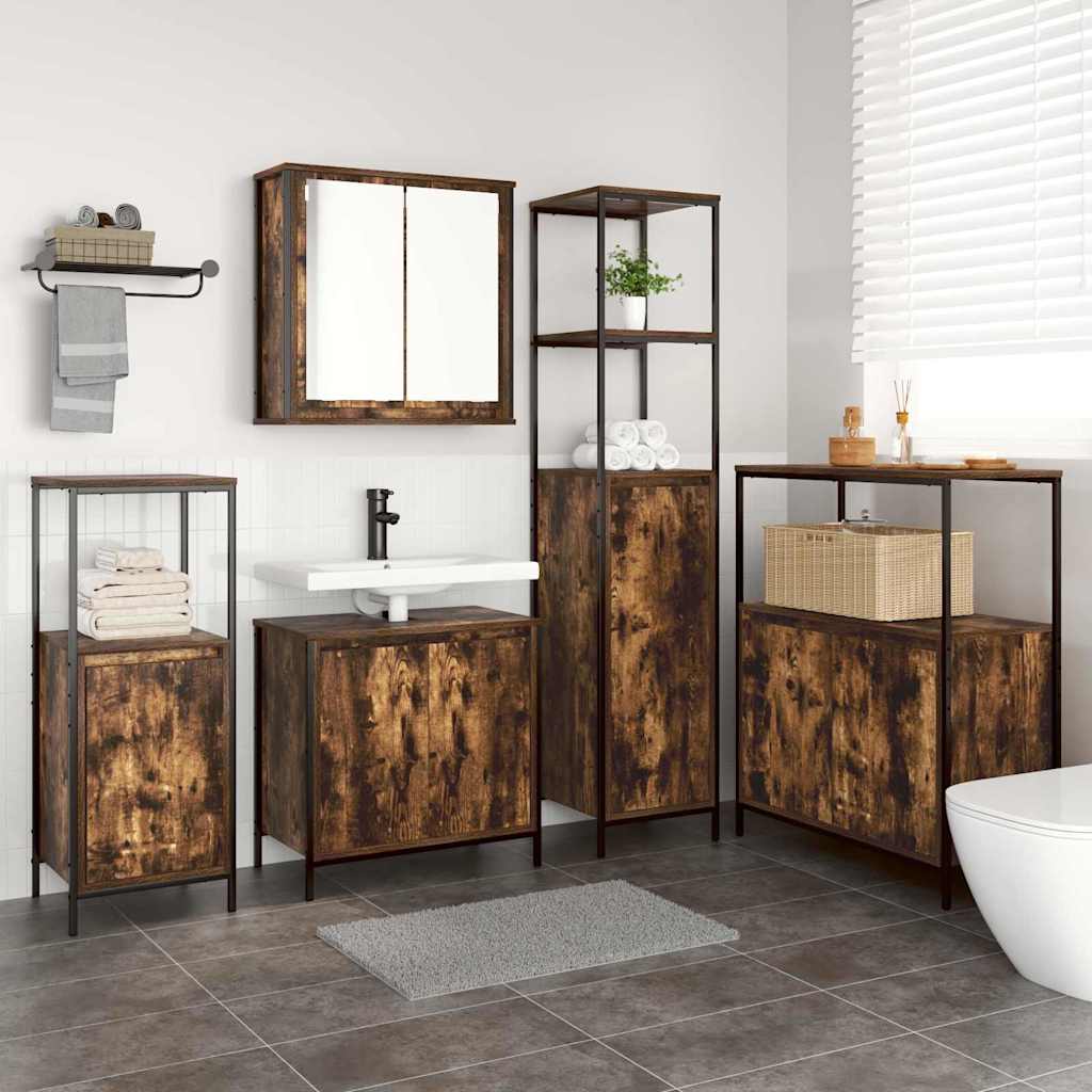 Badezimmermöbel-Set 5 pcs Schwarz Eichen-Optik Holzwerkstoff