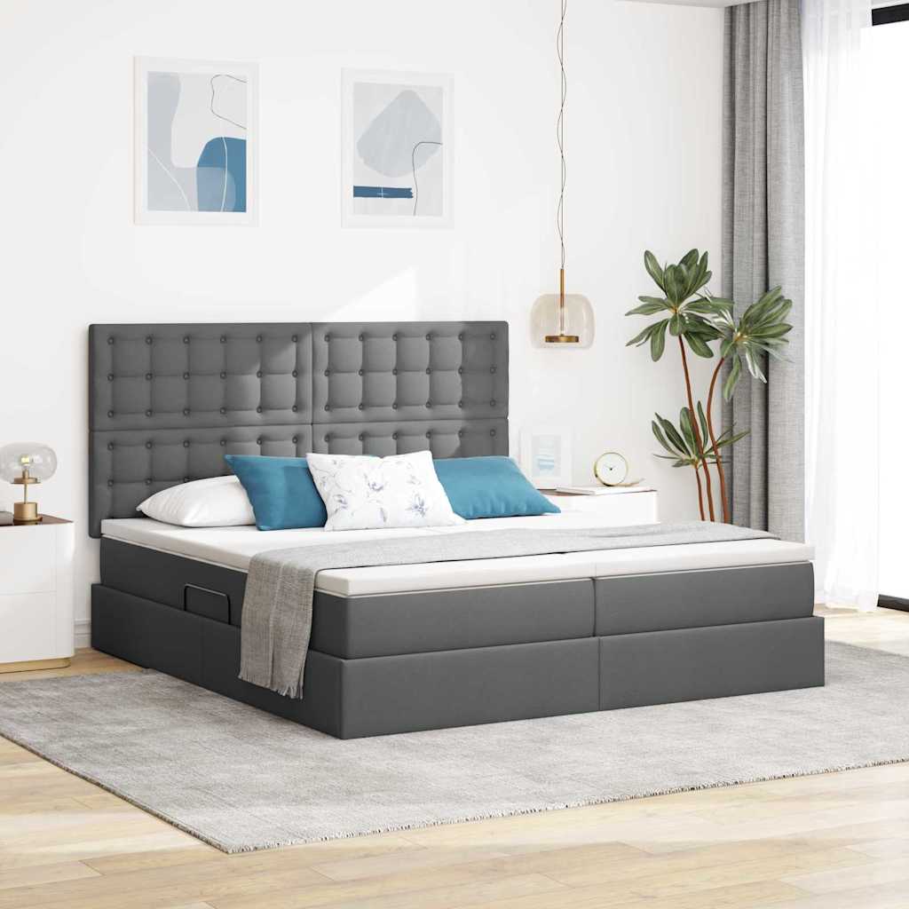 Aufbewahrungsbett mit Kopfteil Hellgrau 180 x 200 cm Stoff