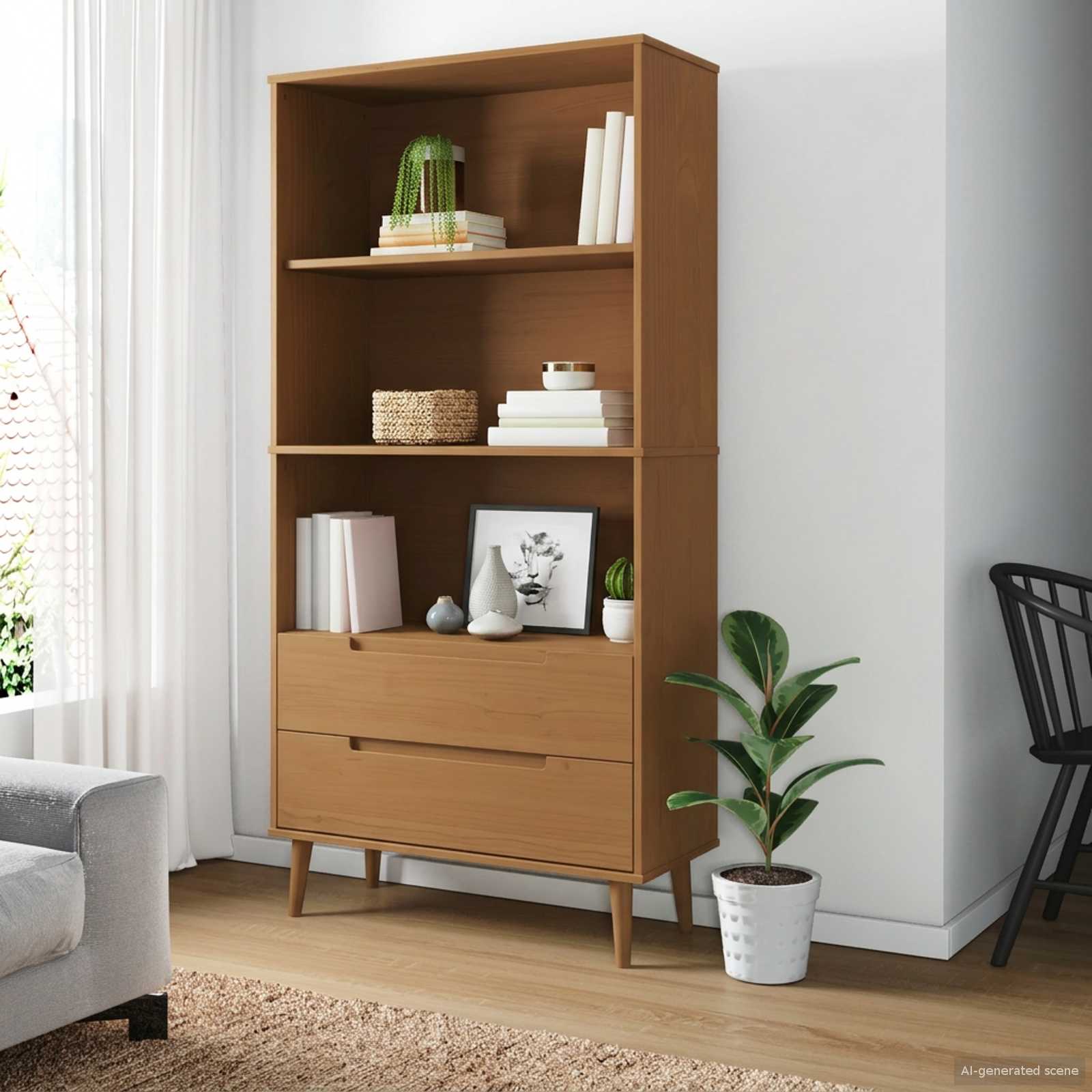 Bücherregal MOLDE Weiß 85x35x170,5 cm Massivholz Kiefer