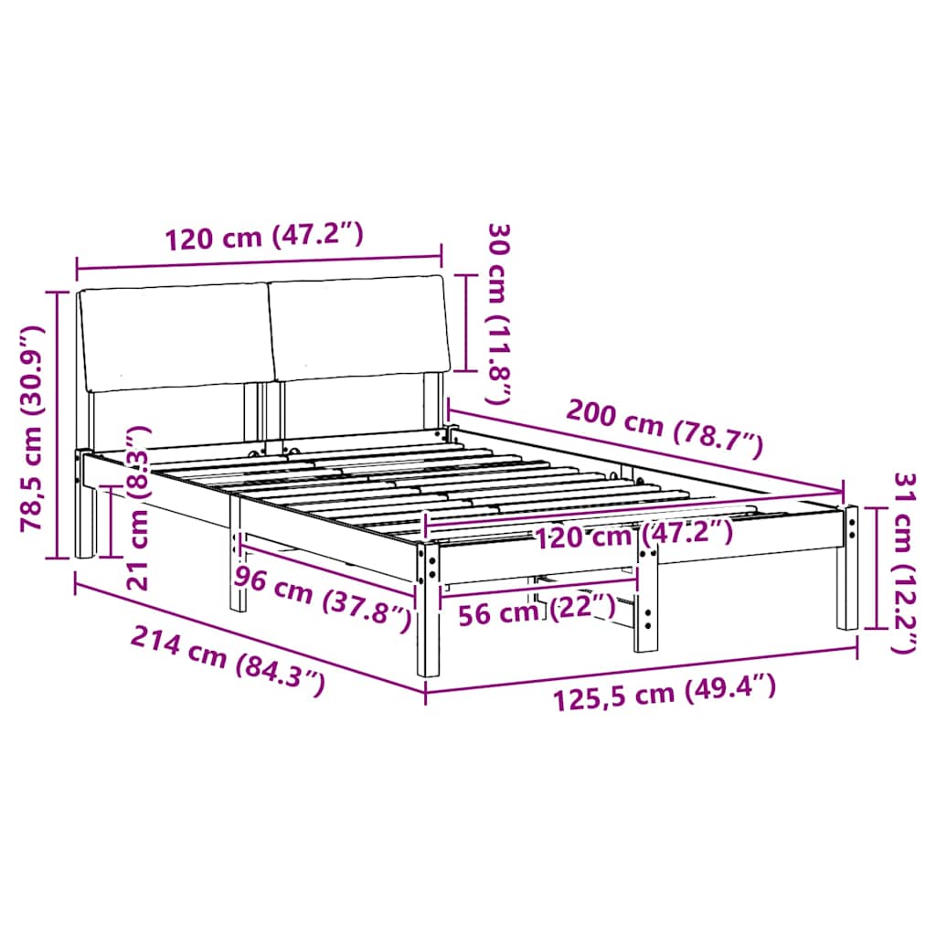 Bettgestell Braun und hellgrau 200 x 200 cm Massivholz Kiefer