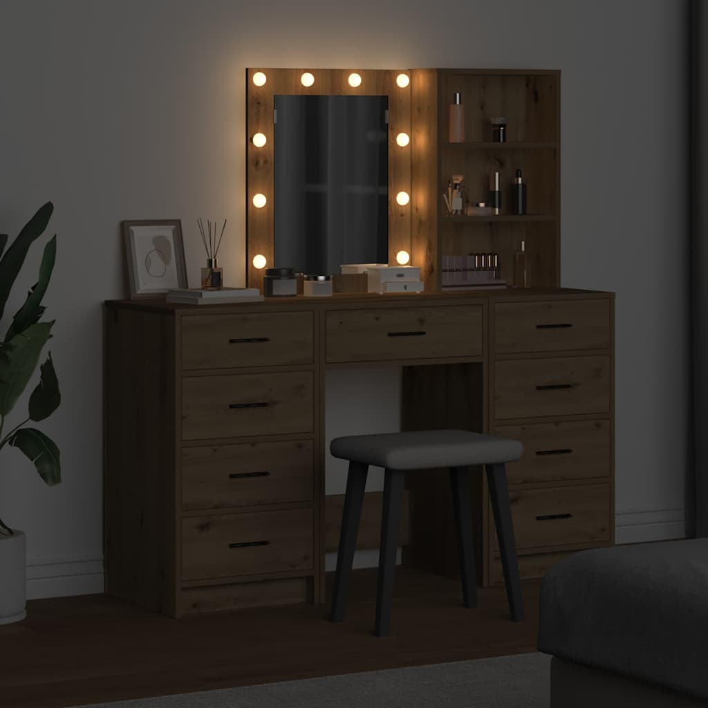 Schminktisch mit Spiegelbeleuchtung 3 pcs Weiß Holzwerkstoff