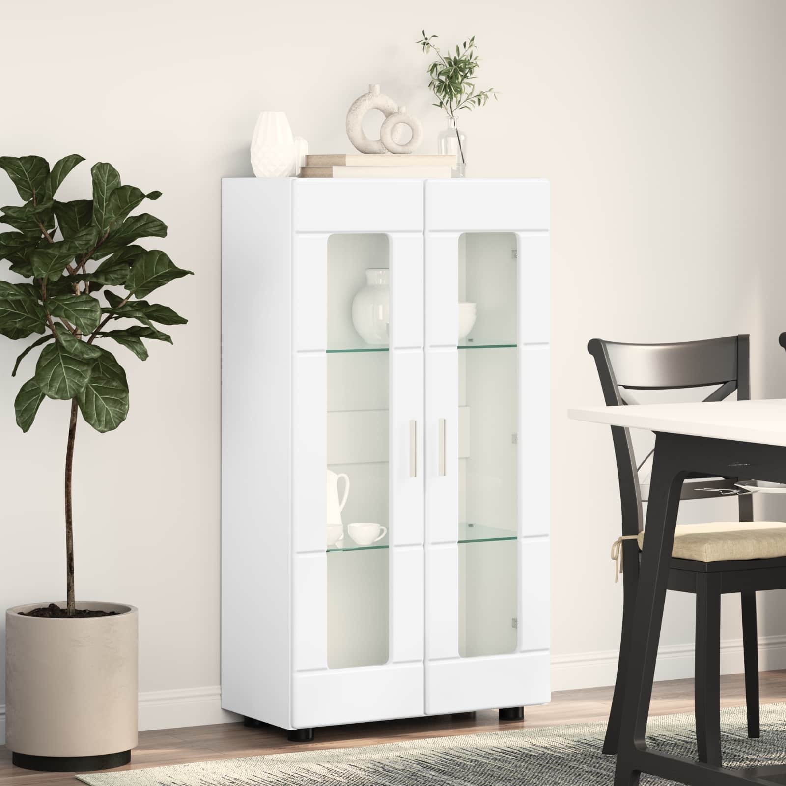 Highboard mit Regal FLORIN Weiß 60 x 35 x 182 cm Holzwerkstoff