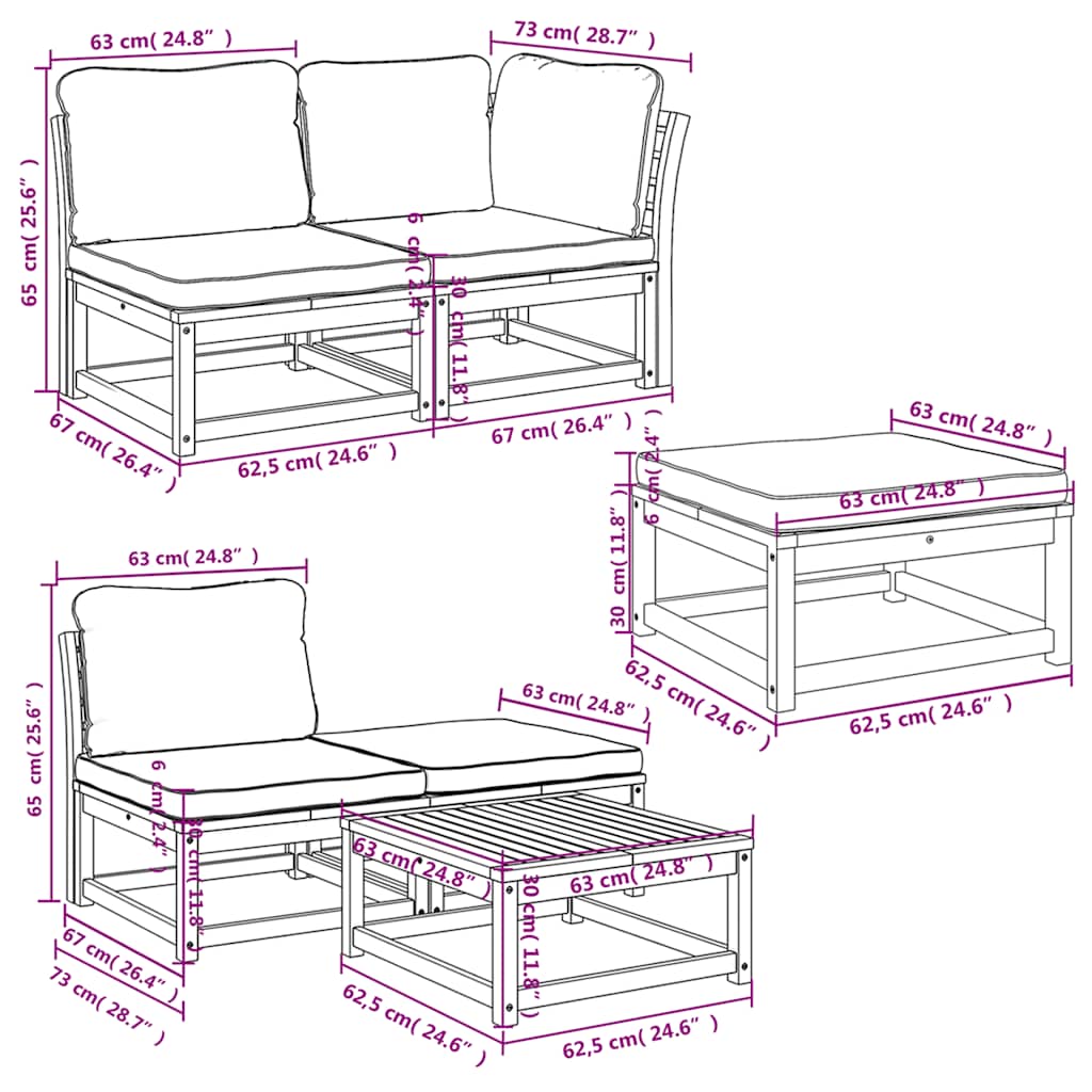 4-tlg. Garten-Lounge-Set mit Kissen Massivholz Akazie