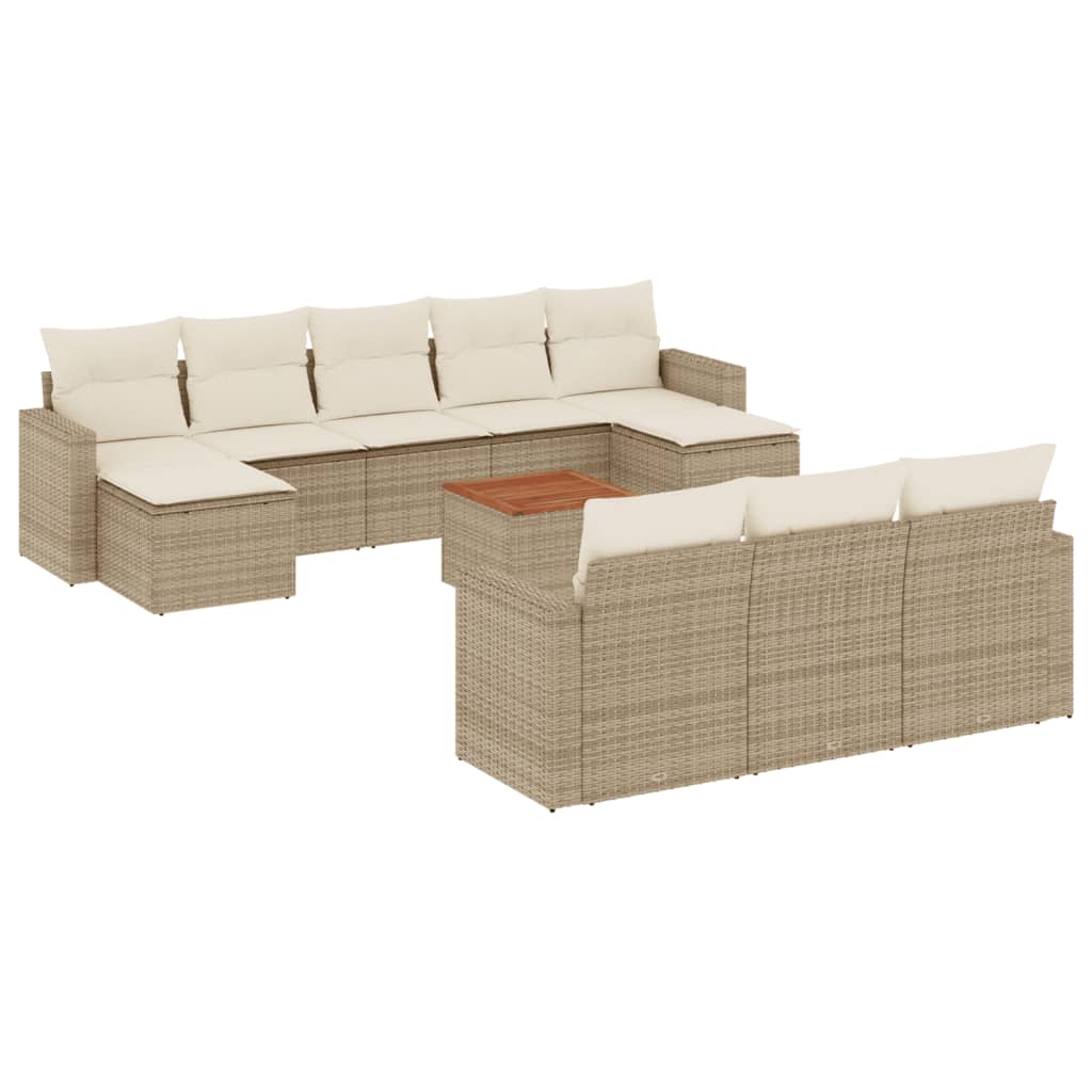 11-tlg. Garten-Sofagarnitur mit Kissen Schwarz Poly Rattan