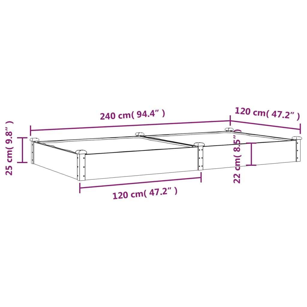 Hochbeet mit Einsatz Grau 120x45x25 cm Massivholz Tanne
