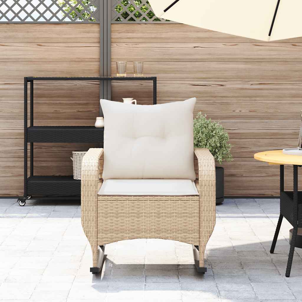 Garten-Schaukelstuhl mit Kissen Schwarz Poly Rattan