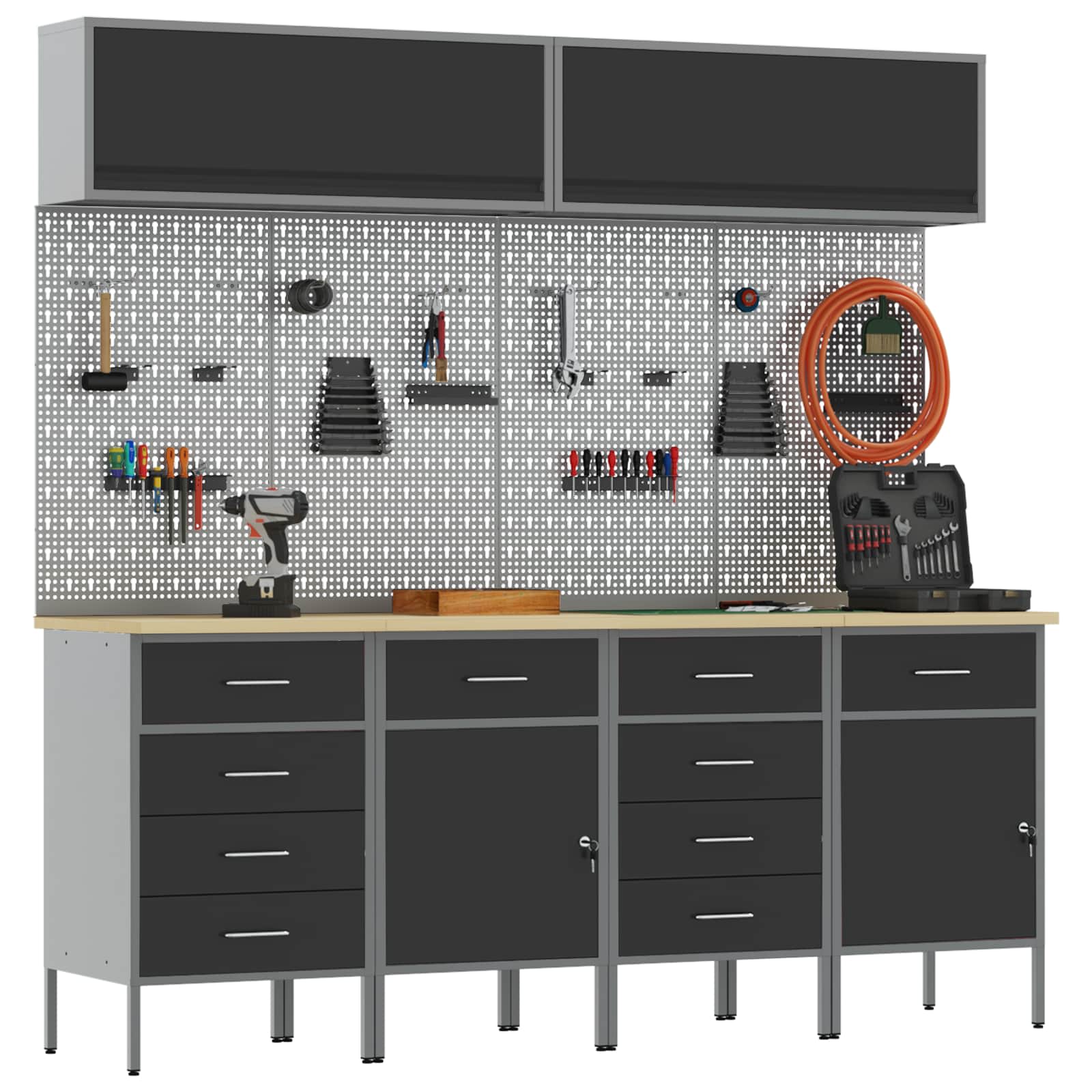Arbeitsschrankset mit Schubladen mit Regal 8 pcs Grau