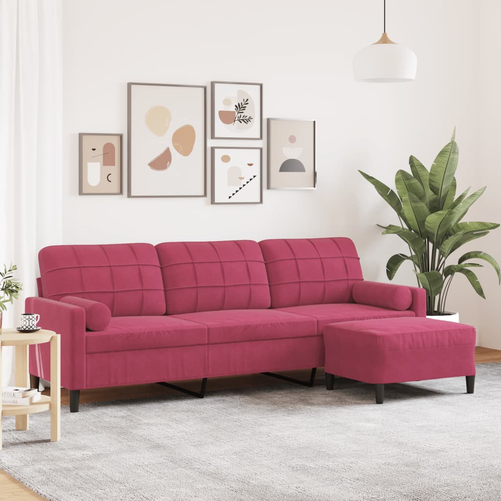 3-Sitzer-Sofa mit Hocker Hellgrau 180 cm Samt