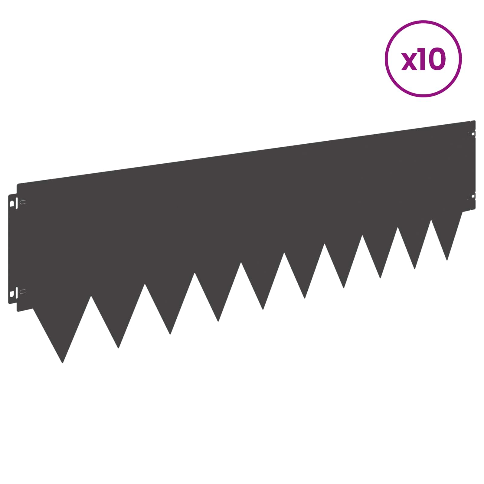Raseneinfassung 10 pcs Länge Höhe 103 x 15 cm Stahl Schwarz