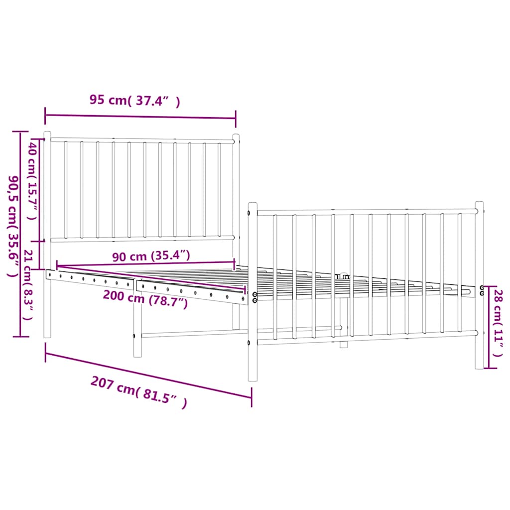 Bettgestell Metall Schwarz 75x190 cm