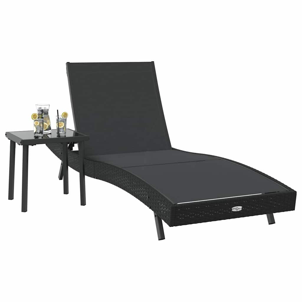 Sonnenliege 2 pcs Schwarz und Braun Poly-Rattan