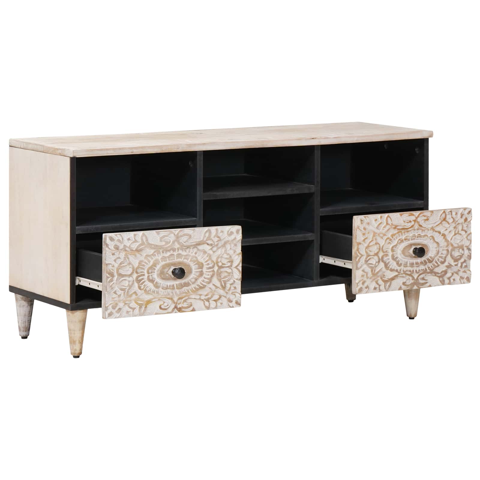 TV-Schränk mit Regal Braun 100 x 33,5 x 46 cm Massivholz Mango